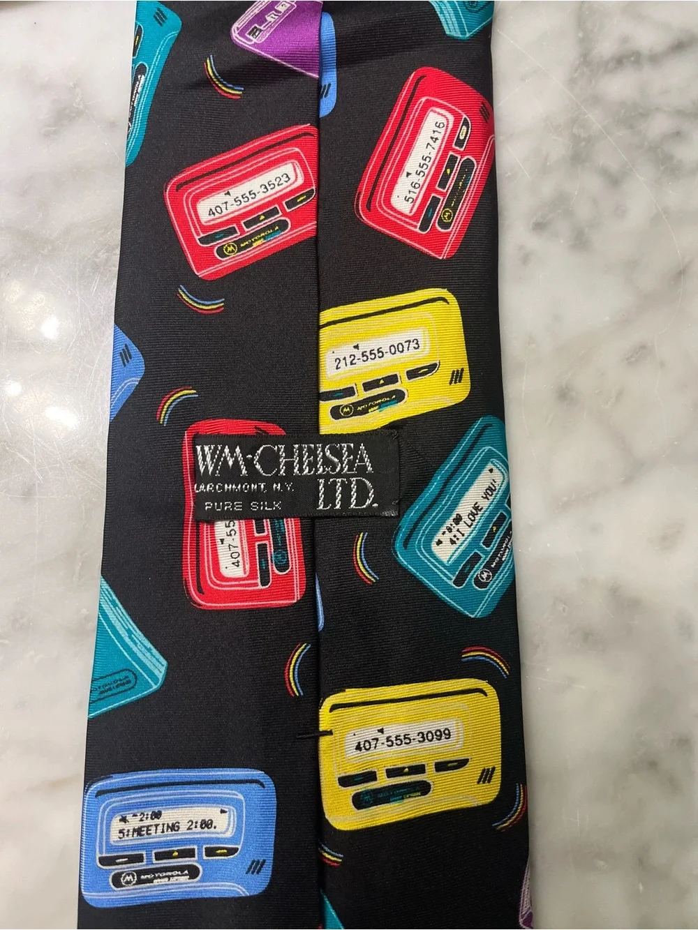 Vintage Black Tie with Colorful Pager Motif